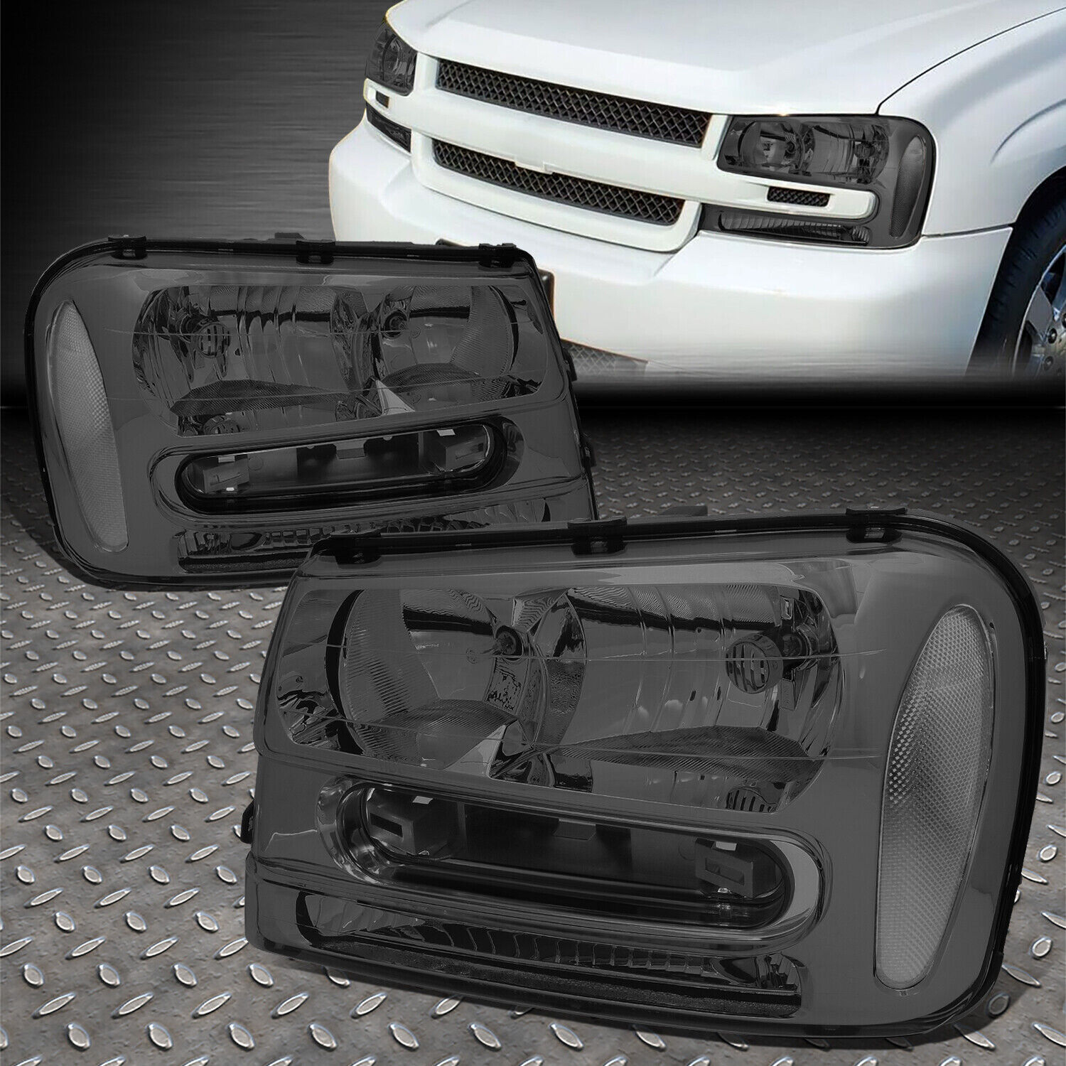 FOR 02-09 CHEVY TRAILBLAZER EXT SMOKED HOUSING CLEAR CORNER HEADLIGHT HEAD LAMPS