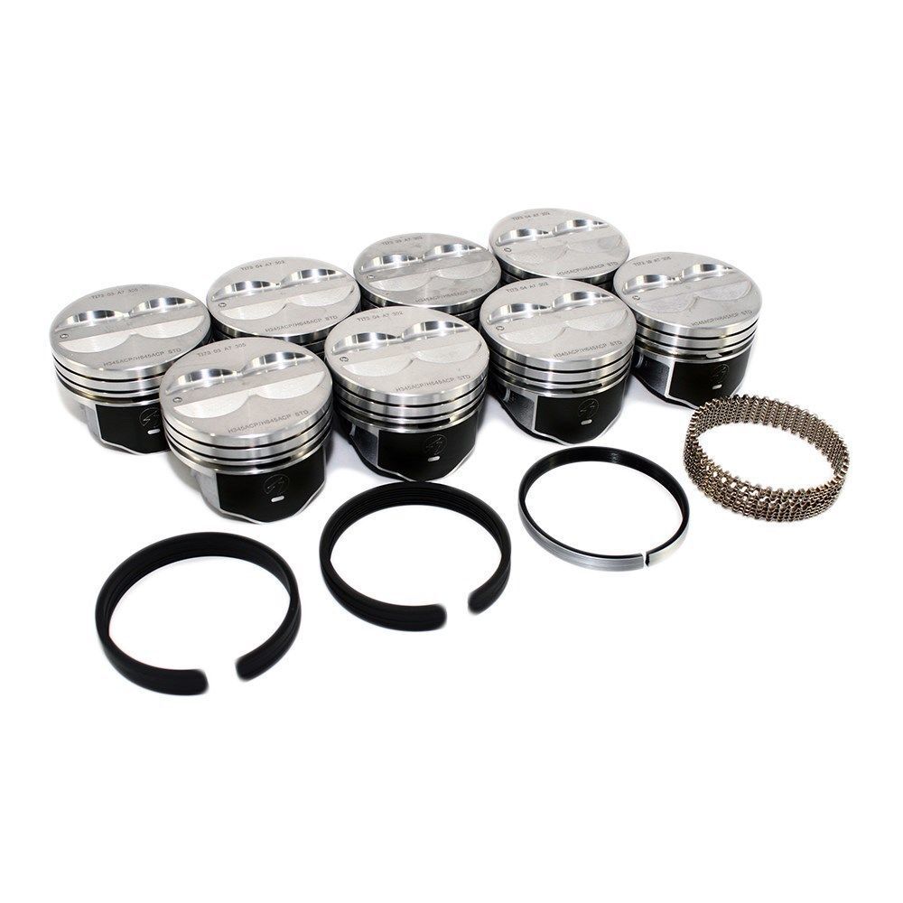 SPEED PRO Chevy 350 Hypereutectic Coated Flat Top Pistons+Cast Rings 9.3:1 +.030