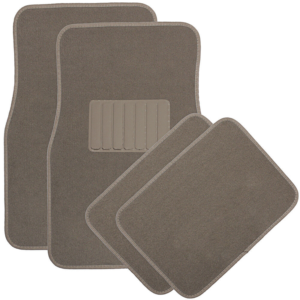 Car Floor Mats for Auto 4pc Carpet Semi Custom Fit Heavy Duty w/Heel Pad Beige