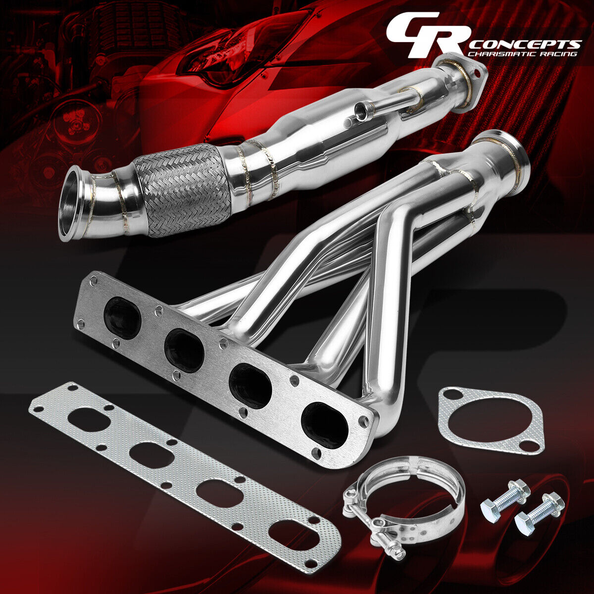 FOR COBALT/ION 2.0 SUPERCHARGED STAINLESS EXHAUST HEADER+FLEX DOWNPIPE+O2 BUNG