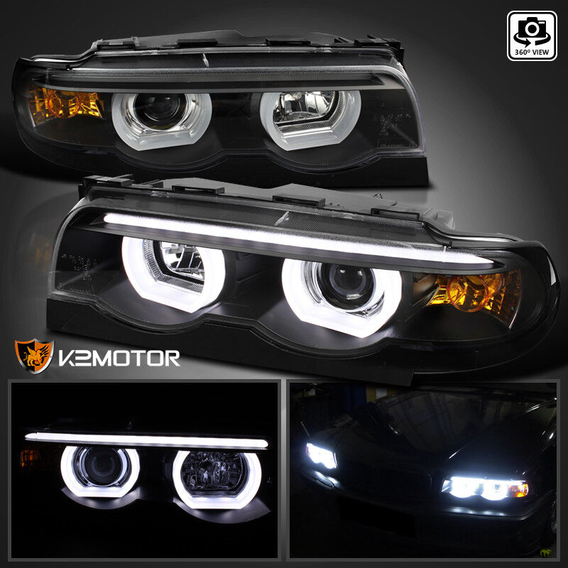 95-01 BMW E38 7-Series 740i 740i Black Dual Halo LED Projector Headlights