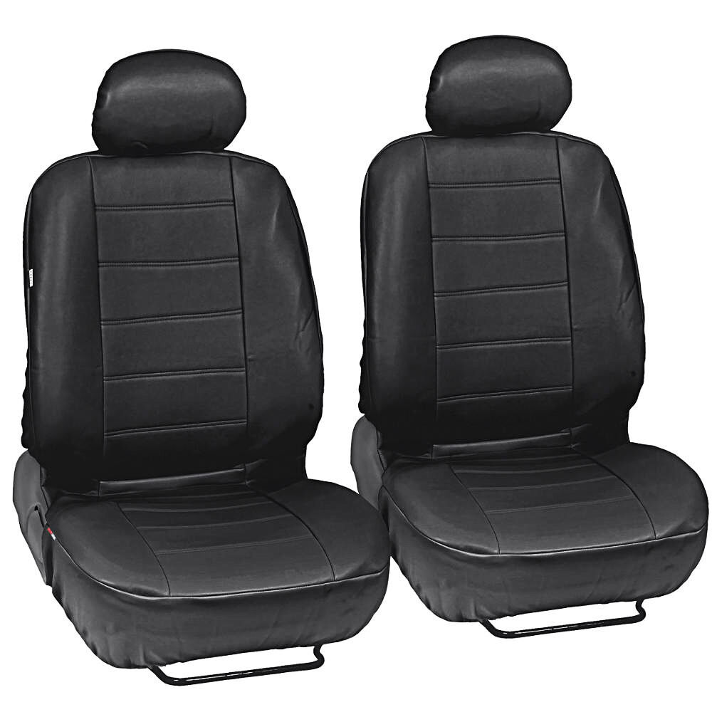 Synth Leather Car Seat Covers - Premium PU Leatherette Front Pair in Black
