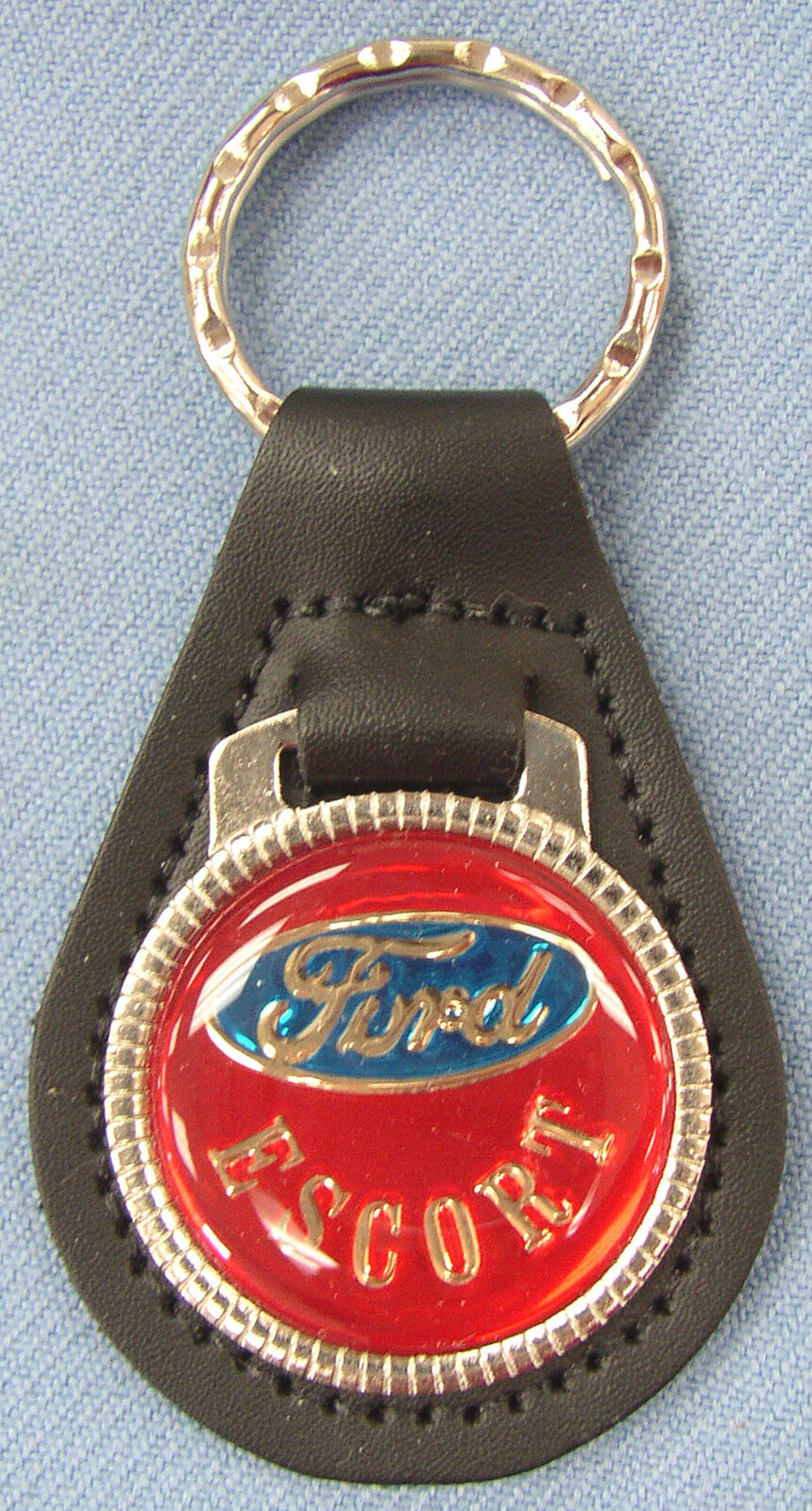 Red Ford ESCORT Black Leather #3189 Chrome Key ring Last One Key Fob