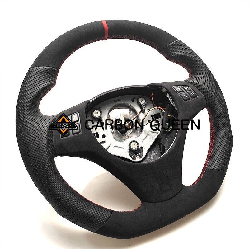 FULL LEATHER W/SUEDE Steering Wheel FOR BMW E90E92E82E87m3  W/ RED STRIPE