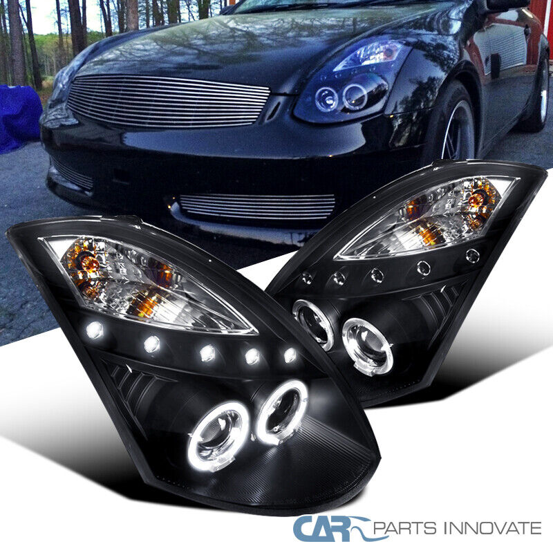 For Infiniti 03-07 G35 2Dr Coupe Black LED Halo Projector Headlights Head Lamps