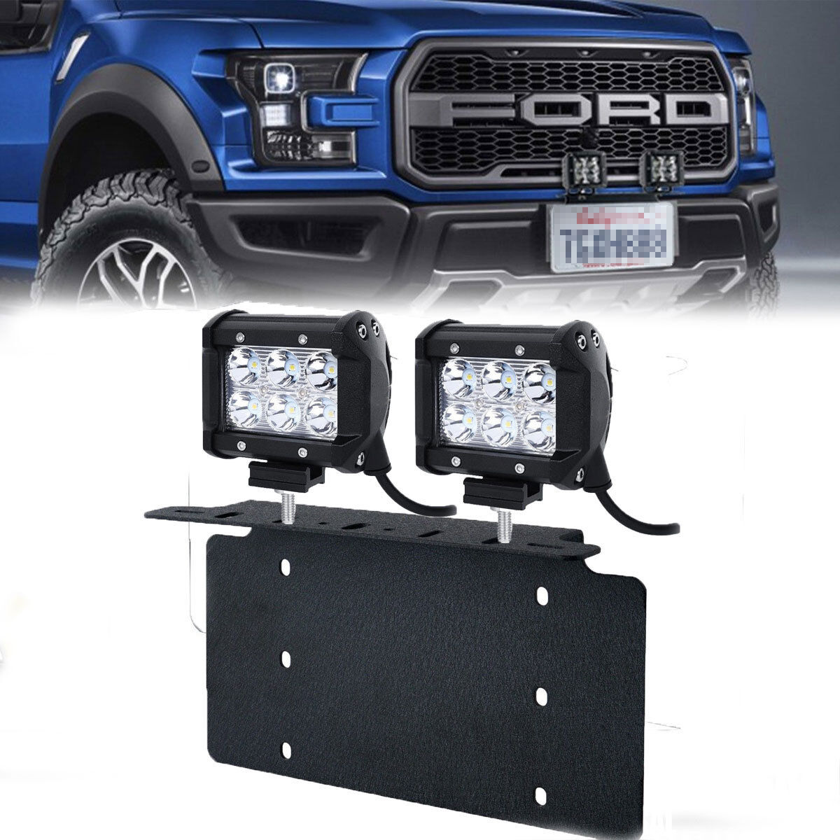 For Ford Truck Car Pair 18W LED Light Bar USA Front License Plate Mount Bracket