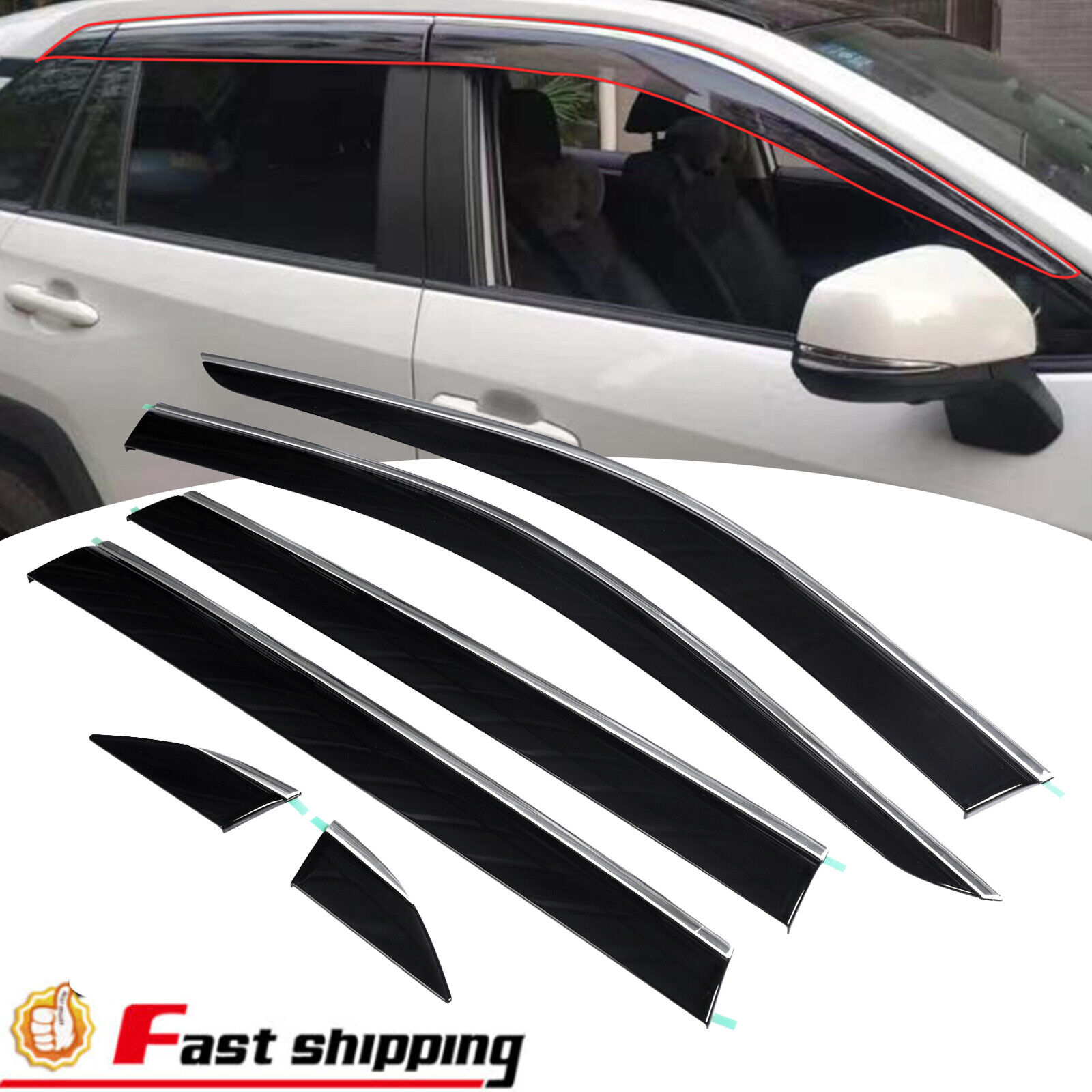 For Toyota Rav4 2019- 2024 Vent Visor Deflector Window Rain Guard Shade w/chrome