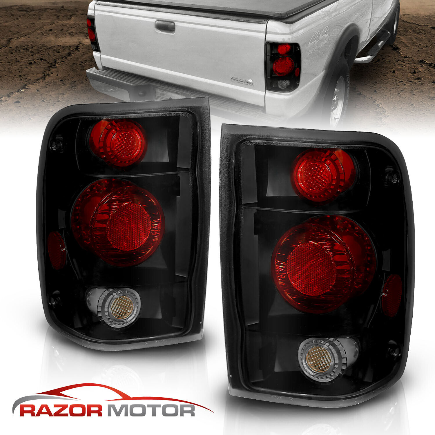 For 98-00 Ford Ranger Altezza Euro Style Black Smoke Rear Brake Tail Lights Pair