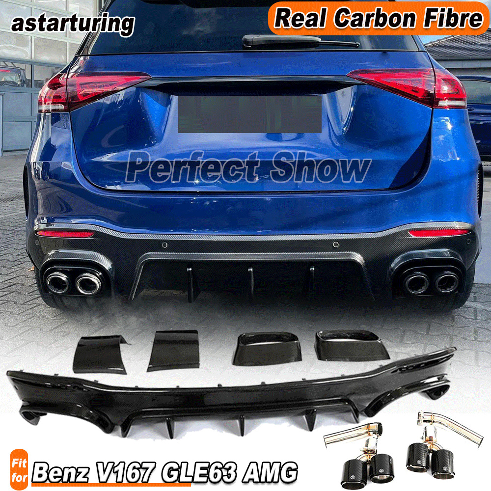 For Benz V167 GLE63 AMG SUV 21+ REAL CARBON Rear Bumper Diffuser Lip Exhaust Tip