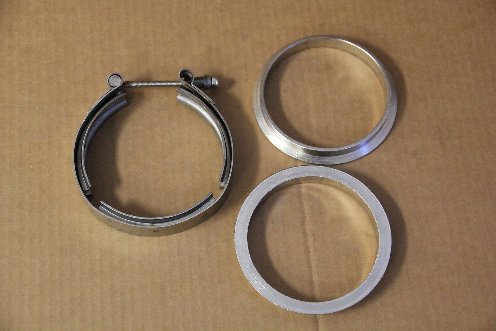 3\' Inch Turbo Exhaust Down Pipe Stainless V-Band Clamp Kit +2X Mild Steel Flange