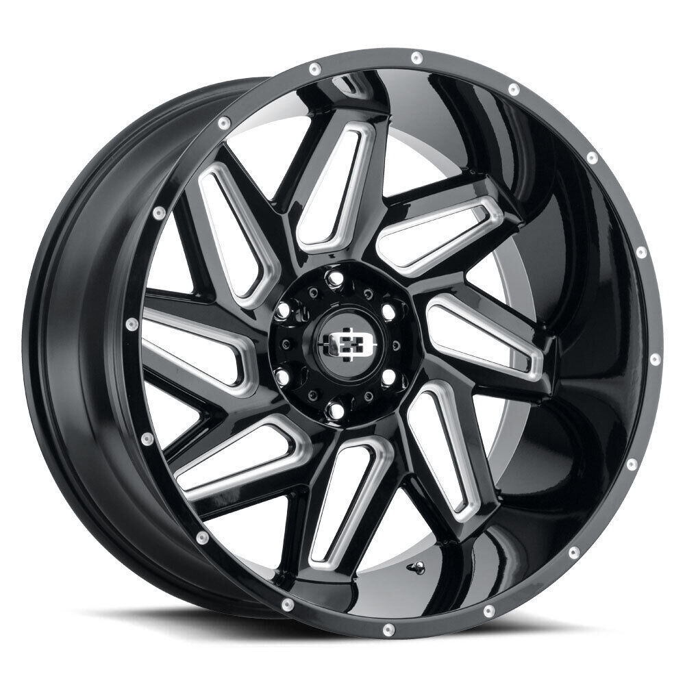 1 New Vision 24X12 6x5.5 6x139.7 -57 Gloss Black Milled Spoke Spyder Wheel/Rim