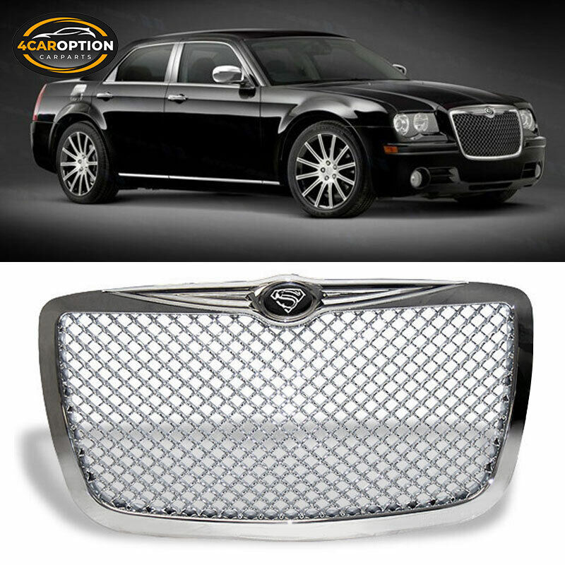 Fits 05-10 Chrysler 300C Chrome ABS Front Bumper Mesh Grill Hood Grille + S Logo