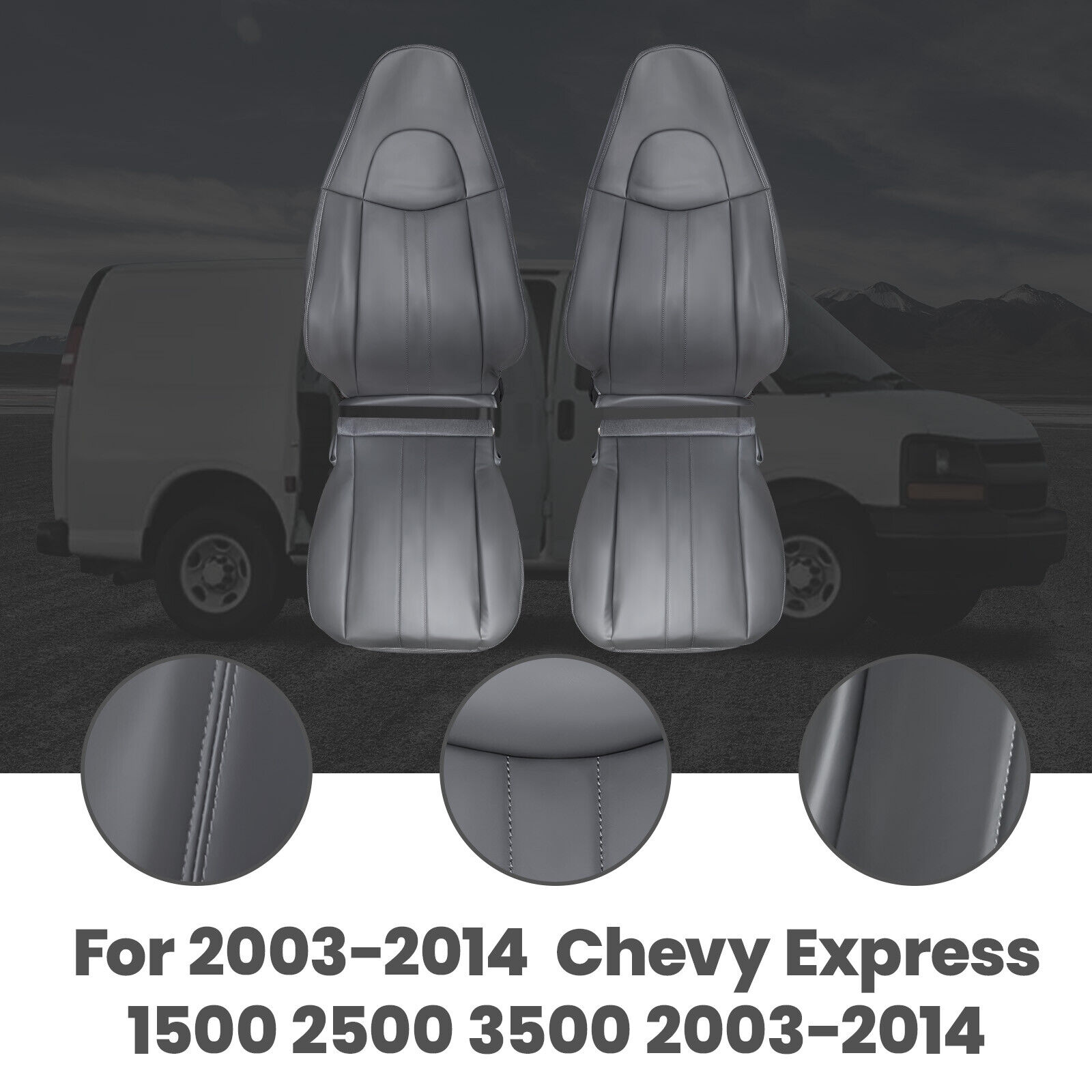 Leather Seat Cover For Chevy Express & GMC Savana 1500 2500 3500 2003-2014