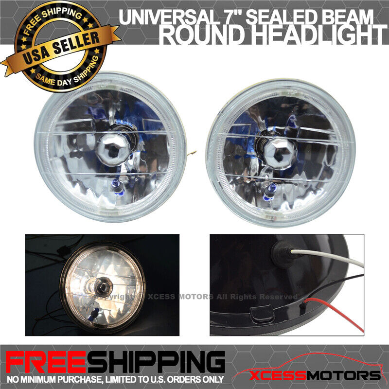 For 7 Inch Round Replacement Headlights & City Light And White Halo Clear