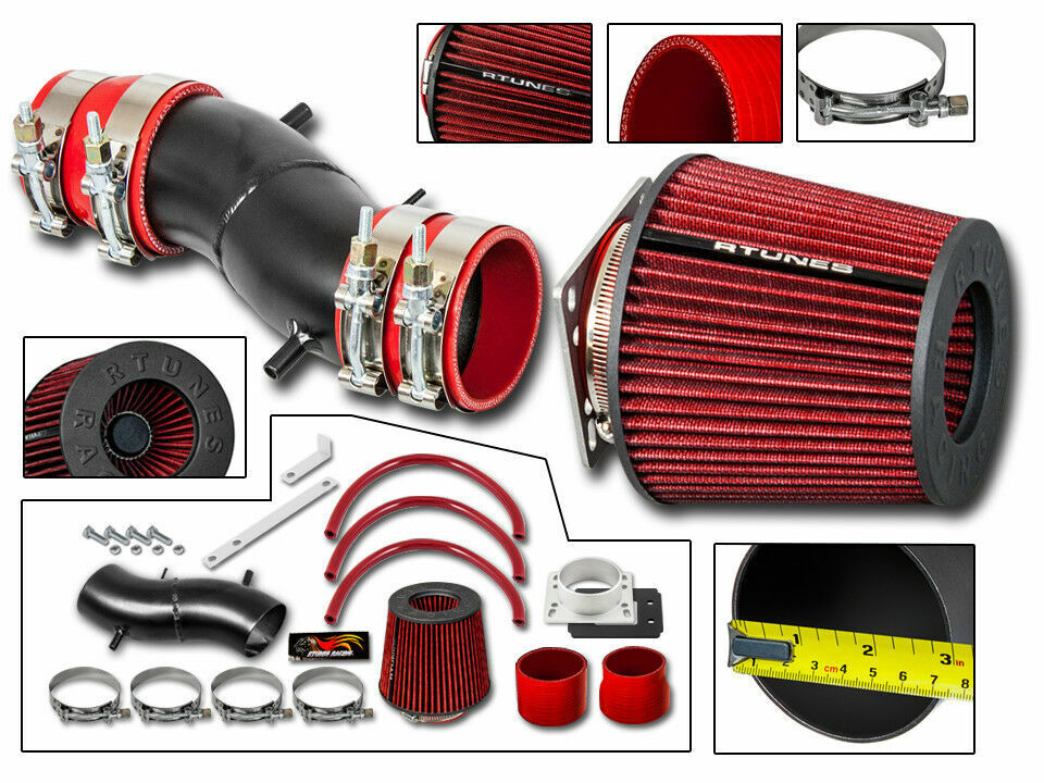 Short Ram Air Intake Kit MATT BLACK + RED Filter for 91-99 Sentra 200SX 2.0L L4