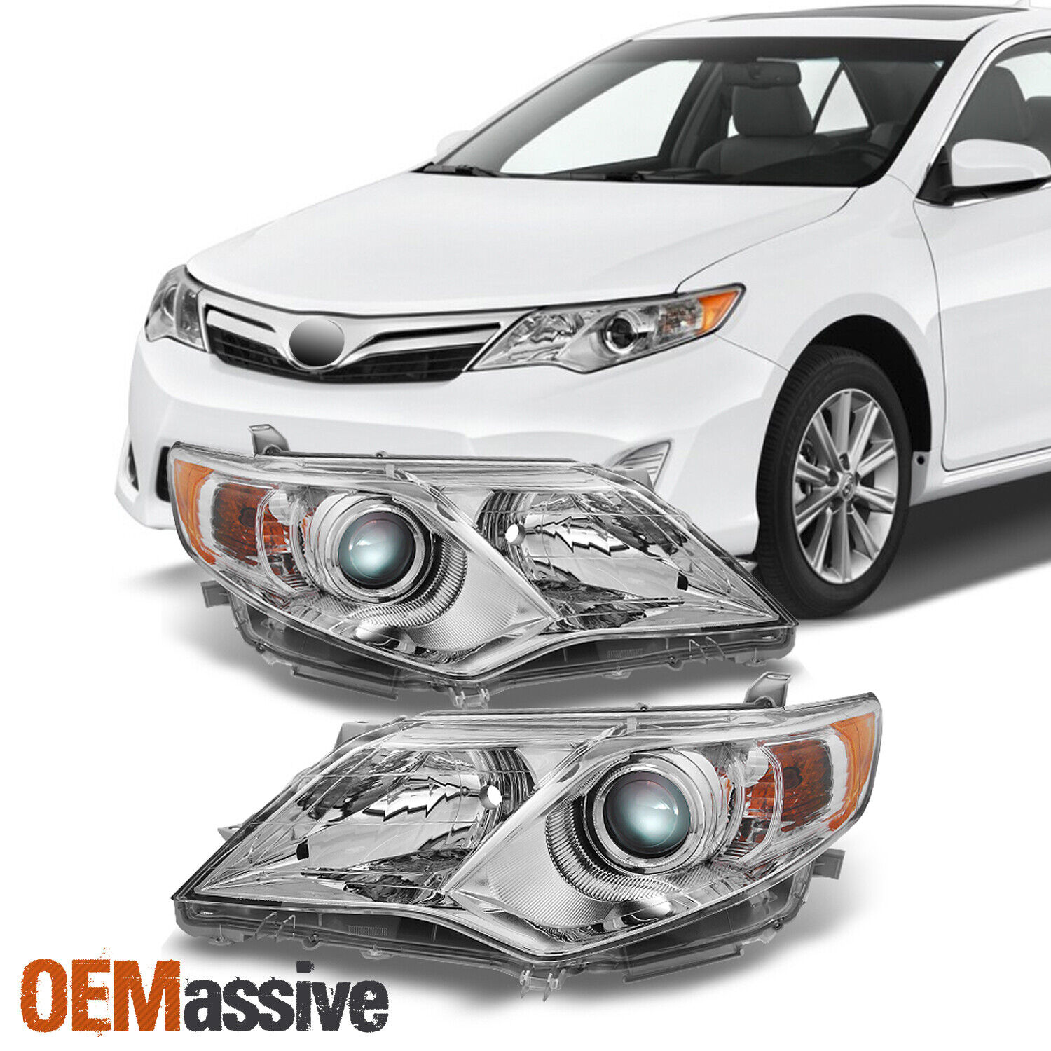 Fits 12-14 Camry Projector Headlights Driver + Passenger Replacement light Lamps