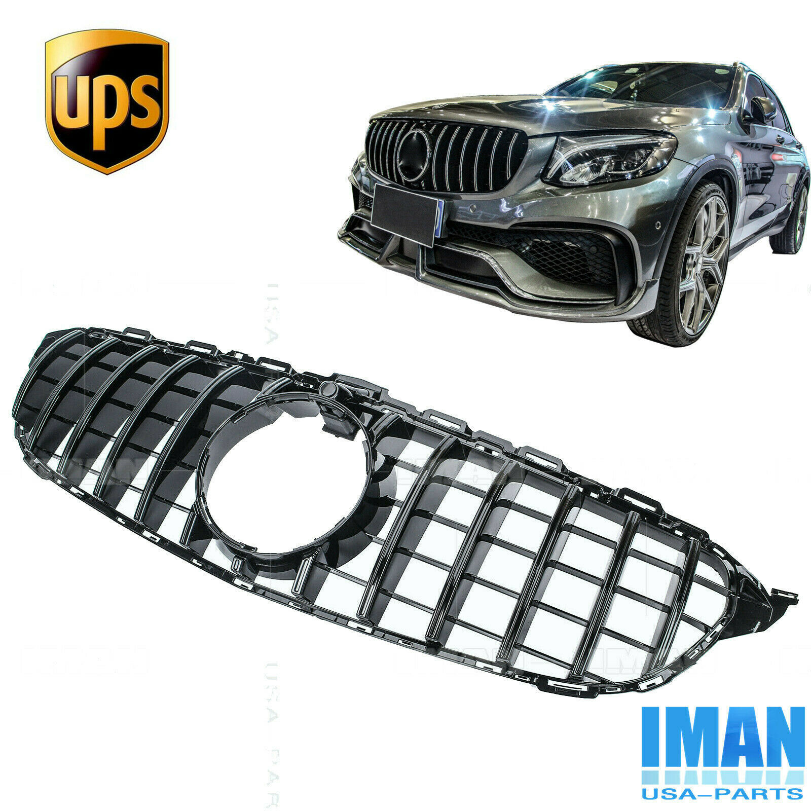 Black GT R Style Grill With Camera Grille For Mercedes W205 C250 C300 C350 2015+
