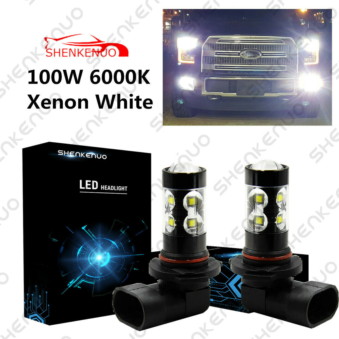 For Ford F150 F250 F350 Super Duty 100W 6000K White LED Fog Lights Bulbs
