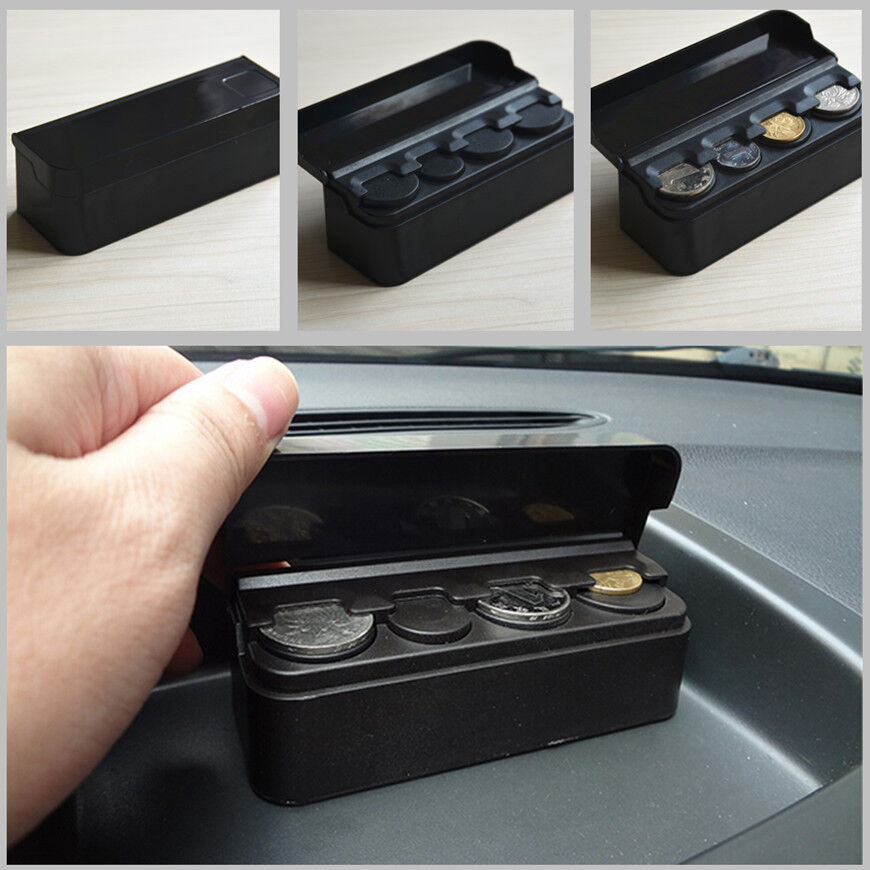 Black Car Coins Storage Box Piggy Bank Vehicular Change Holder Dash Container 1x