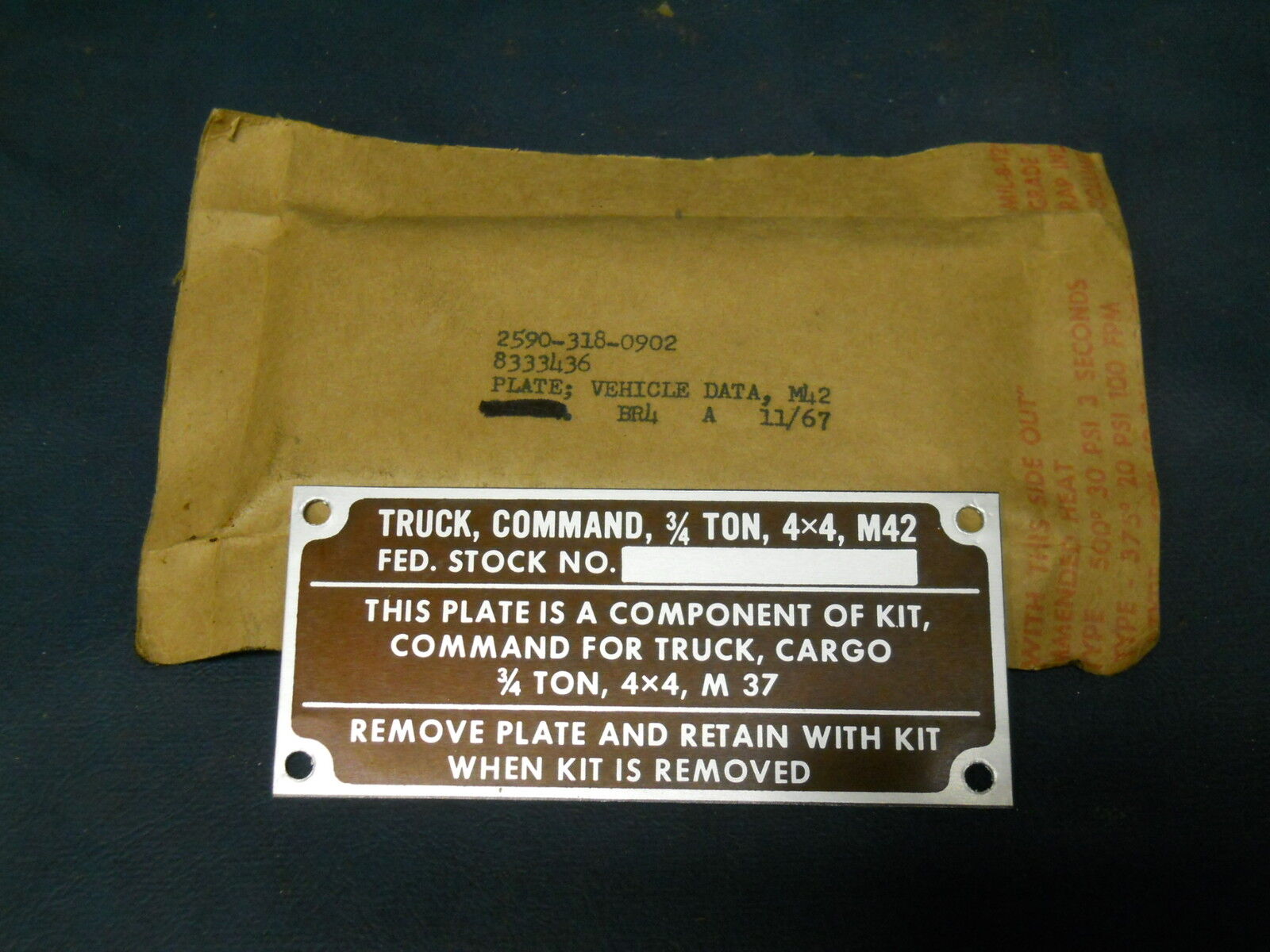 Data Plate Dodge Command Cargo NOS Fits M37 M43 G741 3/4 M42  (P20)