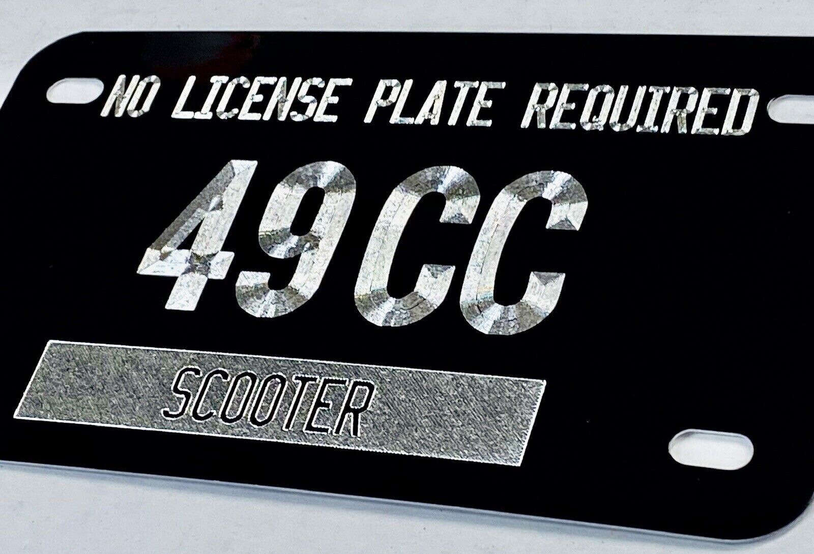 Scooter Tag No License Plate Required 49cc 49 CC Diamond Etched Metal 7x4 Tag