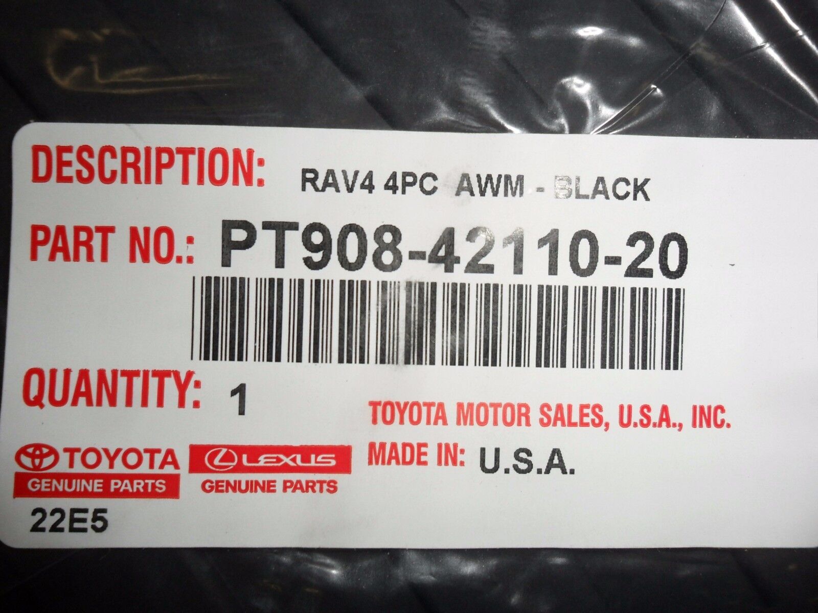 2007-2012 Toyota Rav4 BLACK All-Weather Floor Mats 4 PC PT908-42110-20 NEW OEM