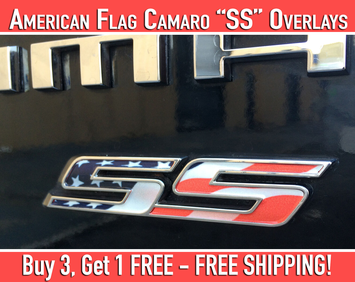 Camaro SS Emblem Overlays American Flag Design Stickers