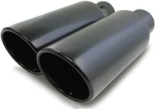 Pair of two universal angle cut coated black exhaust tips 2.5