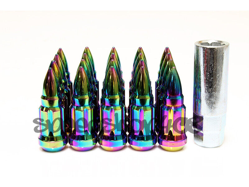 Z Racing Neo Chrome Bullet 57mm 12X1.5 Steel Lug Nuts Key Close Extended