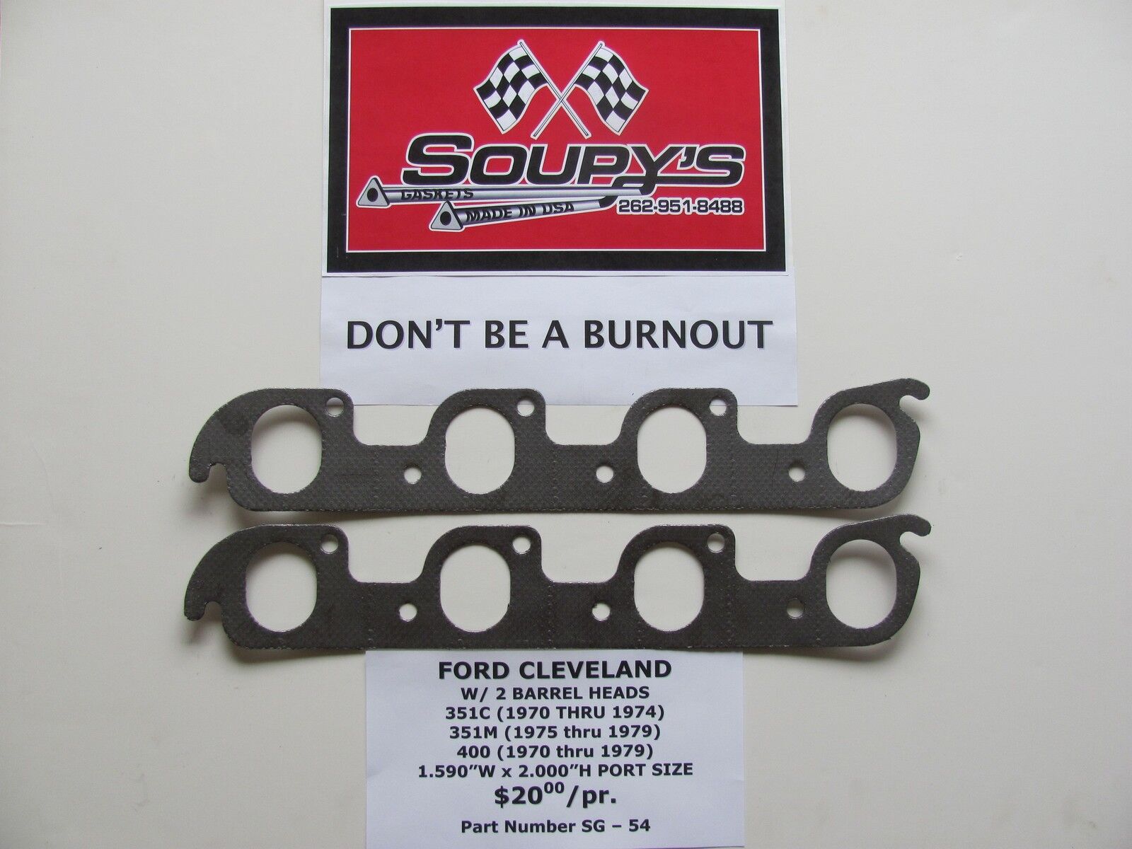 Ford Cleveland Exhaust Gaskets (w/2V heads)(351C-351M-400)(1.59