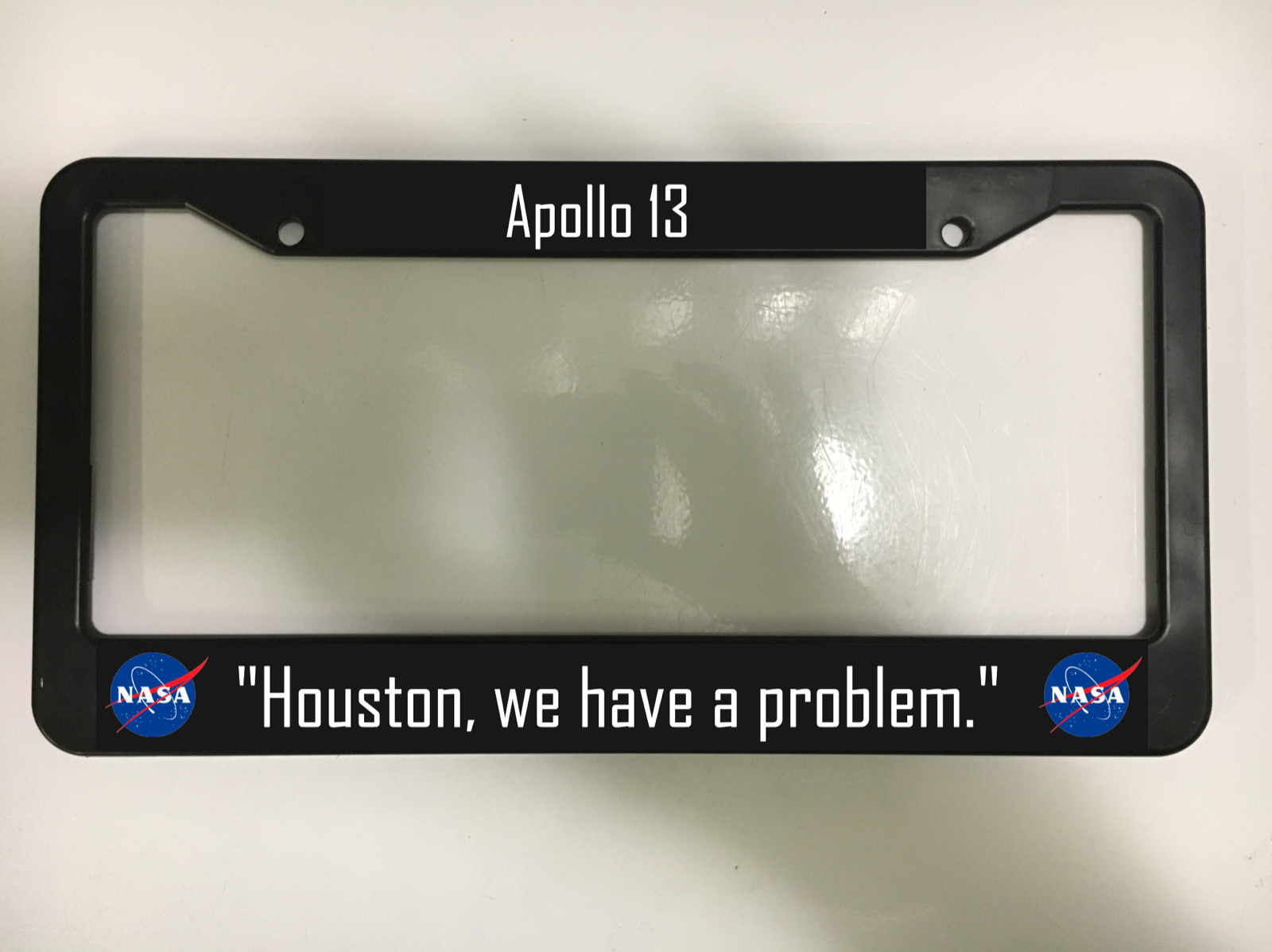 Apollo 13 Houston We have A problem Astronaut Black License Plate Frame Nasa NEW