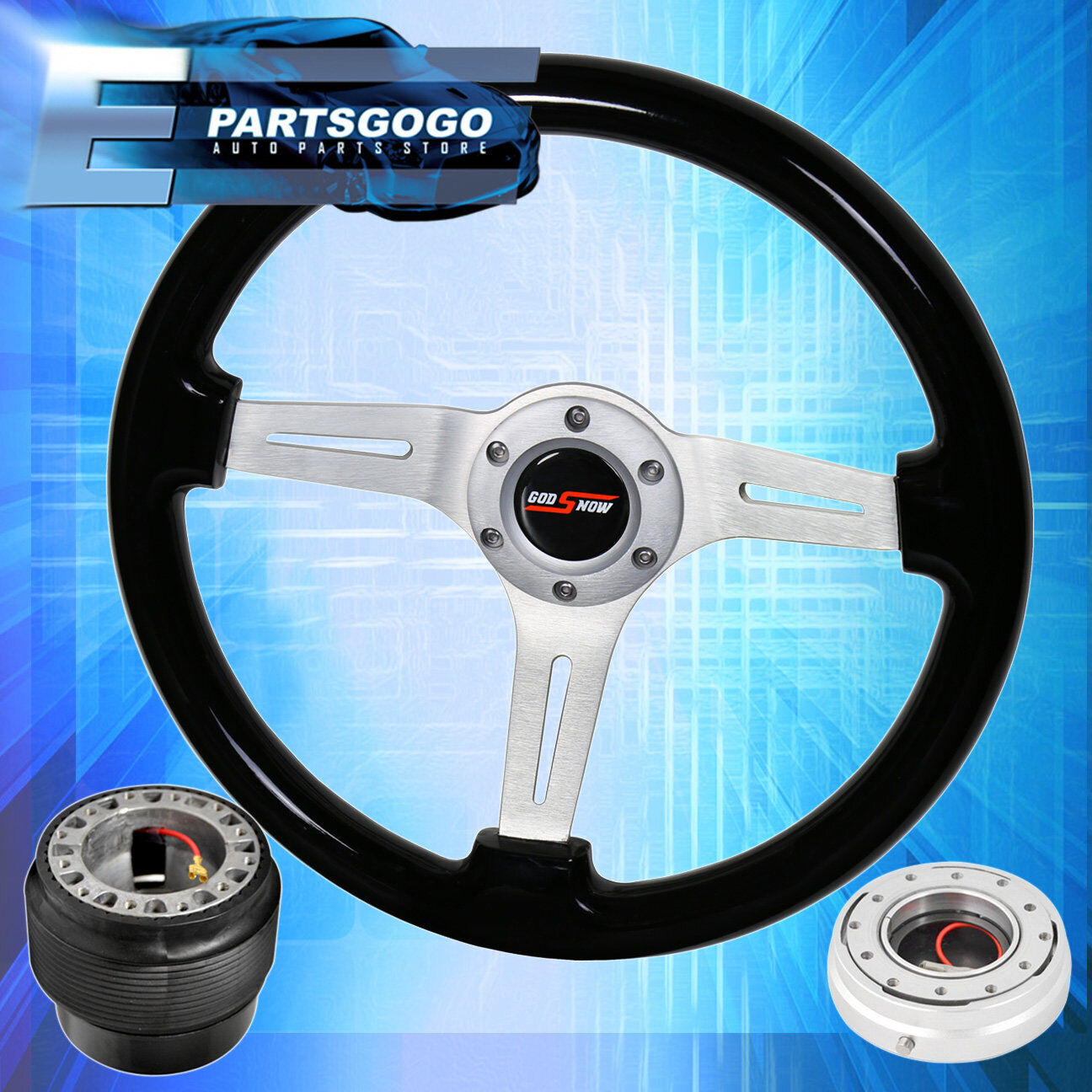 Black Wood Chrome Center Steering Wheel + Silver Quick Release For 88-91 Prelude