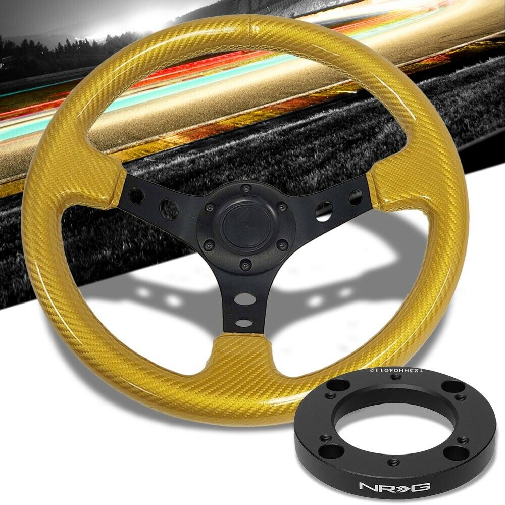 NRG 6Bolt Short Hub Adapter + 3-Spoke Gold Steering Wheel For 10-18 Lotus Evora