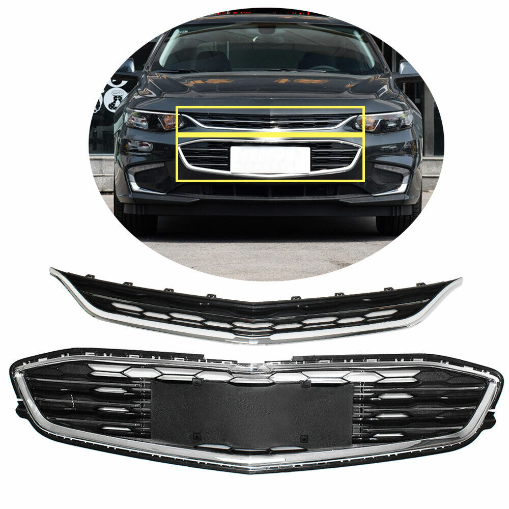 Honeycomb Mesh Front Bumper Upper & Lower Grille For Chevy Malibu 2016-2018 1.5L