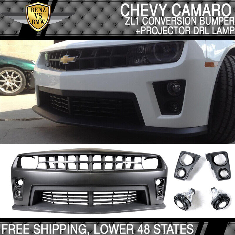 Fits 10-13 Camaro ZL1 Front Bumper Cover Conversion Grille Projector DRL Bodykit