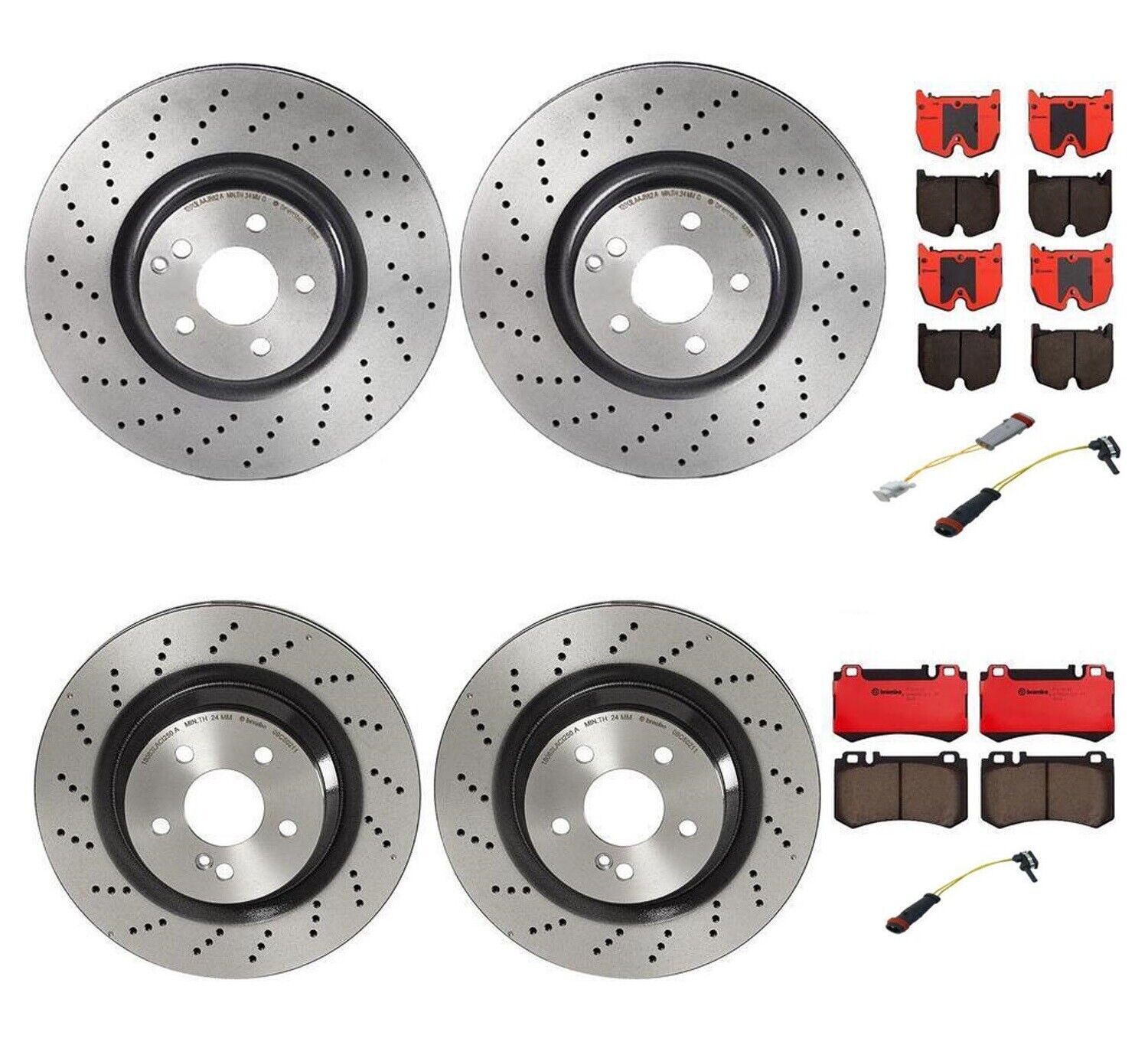 Brembo Front Rear Brake Kit Disc Rotors Ceramic Pads Sensors for MB W211 E55 AMG