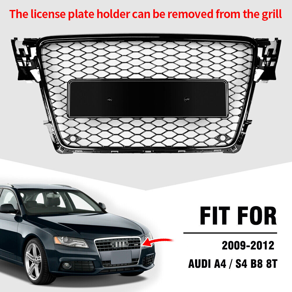 Honeycomb Mesh Grille-Bright Black RS4 Style For 2009-2012 Audi A4 / S4 B8 8T