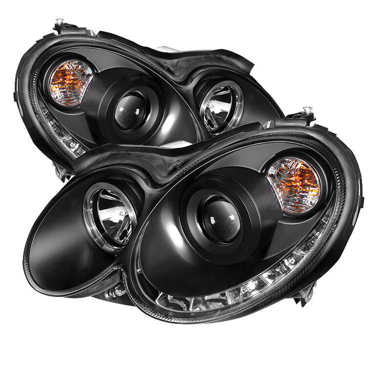Mercedes Benz 03-09 CLK Black DRL LED One Halo Projector Headlights Lamp