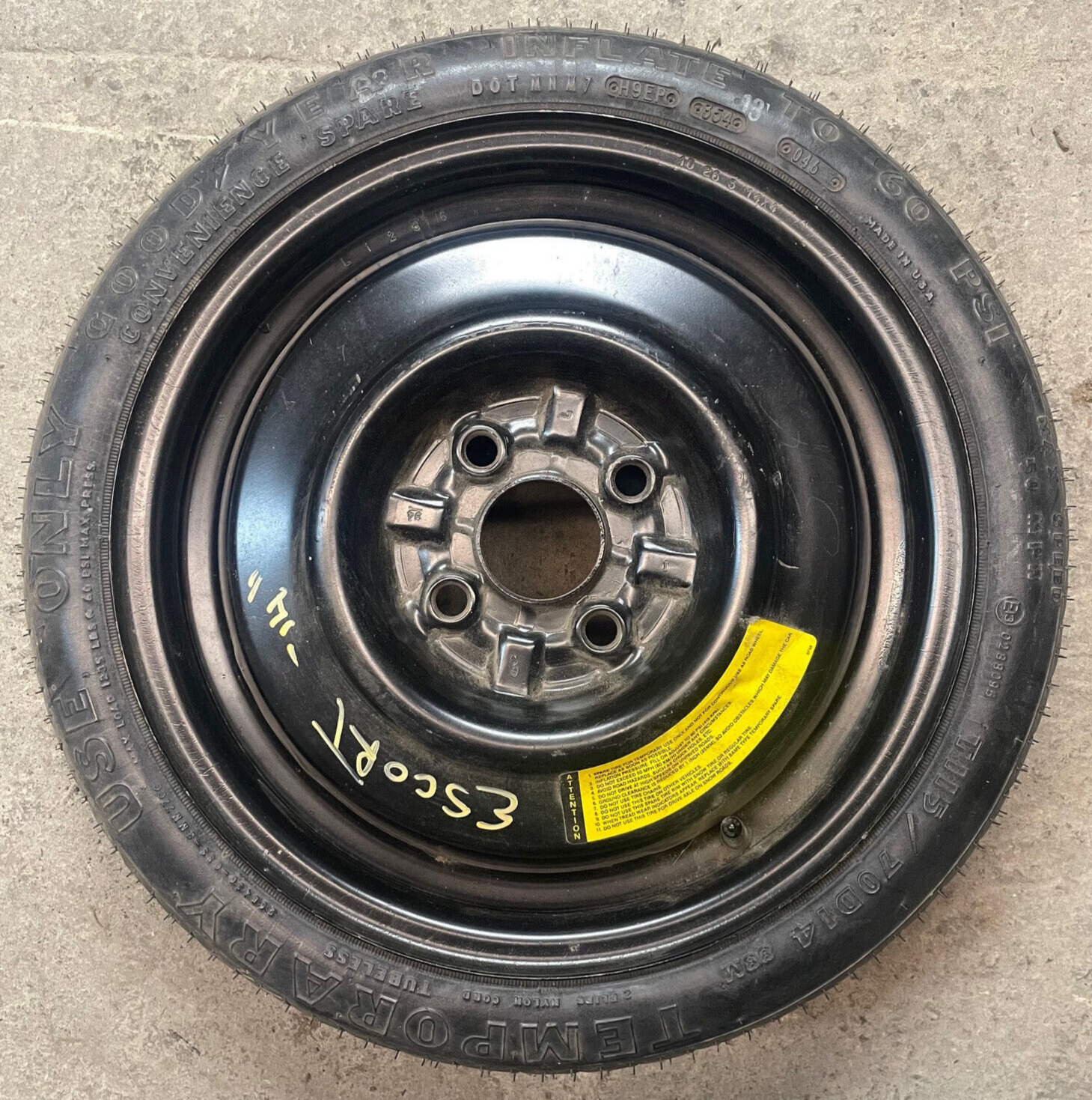 1991-2002 Ford Escort Compact Spare Tire Wheel 14x4 T115/70D14 OEM