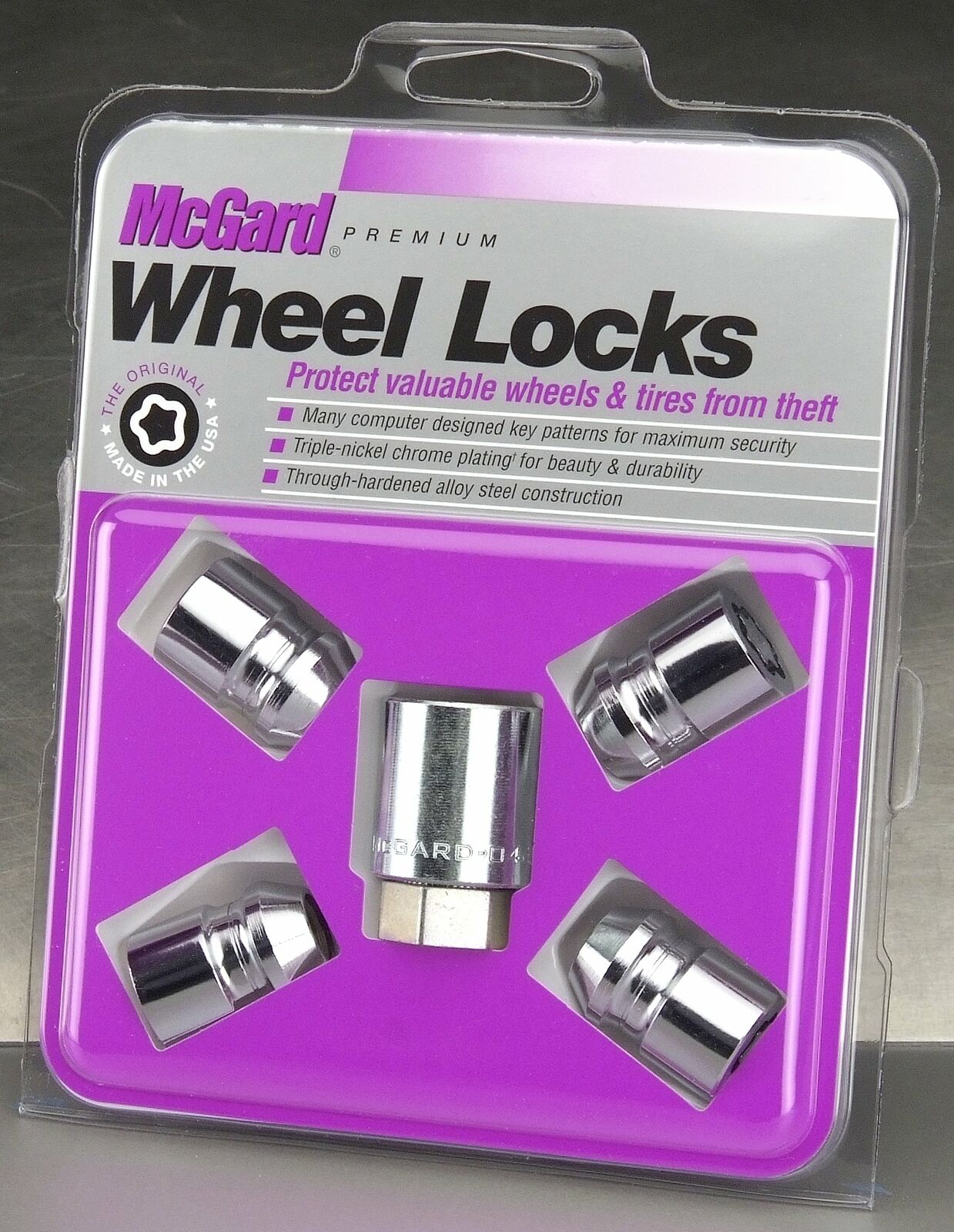 McGard 24157 Chrome Wheel Lock Set, Cone Seat, M12x1.5 Thread, 13/16 Key Hex