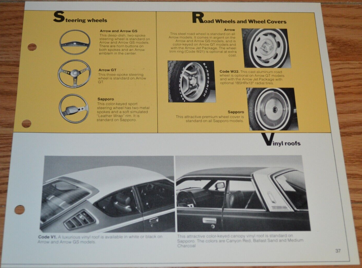 ★1978 PLYMOUTH ARROW GT / SAPPORO VINYL TOP-RIMS OPTIONS DEALER ONLY INFORMATION