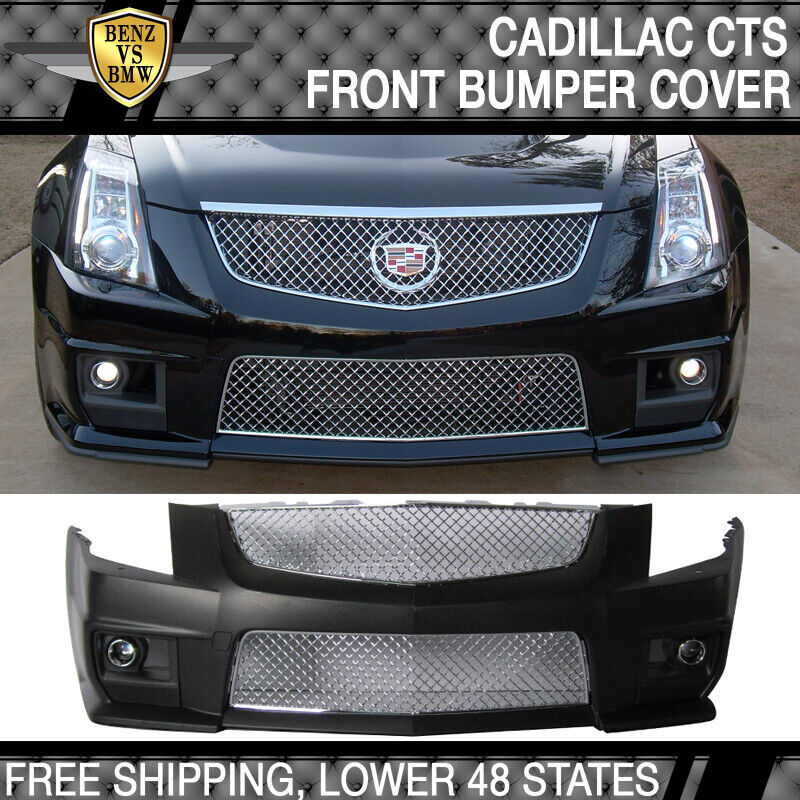 Fits 08-13 Cadillac CTS V Style PP Front Bumper Cover Mesh Grille With Fog Light