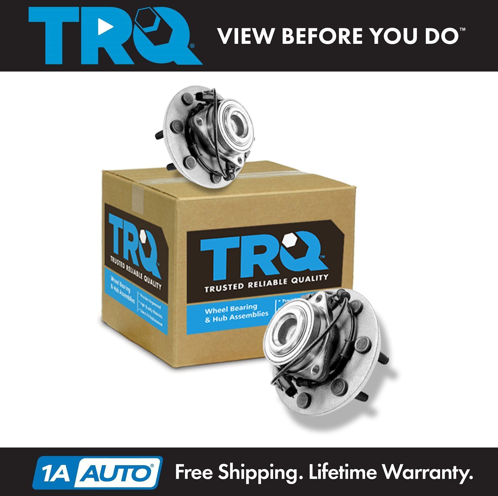 TRQ Front Wheel Hub & Bearing Assembly Pair for Ram Pickup Truck 2WD 2x4 w/ ABS