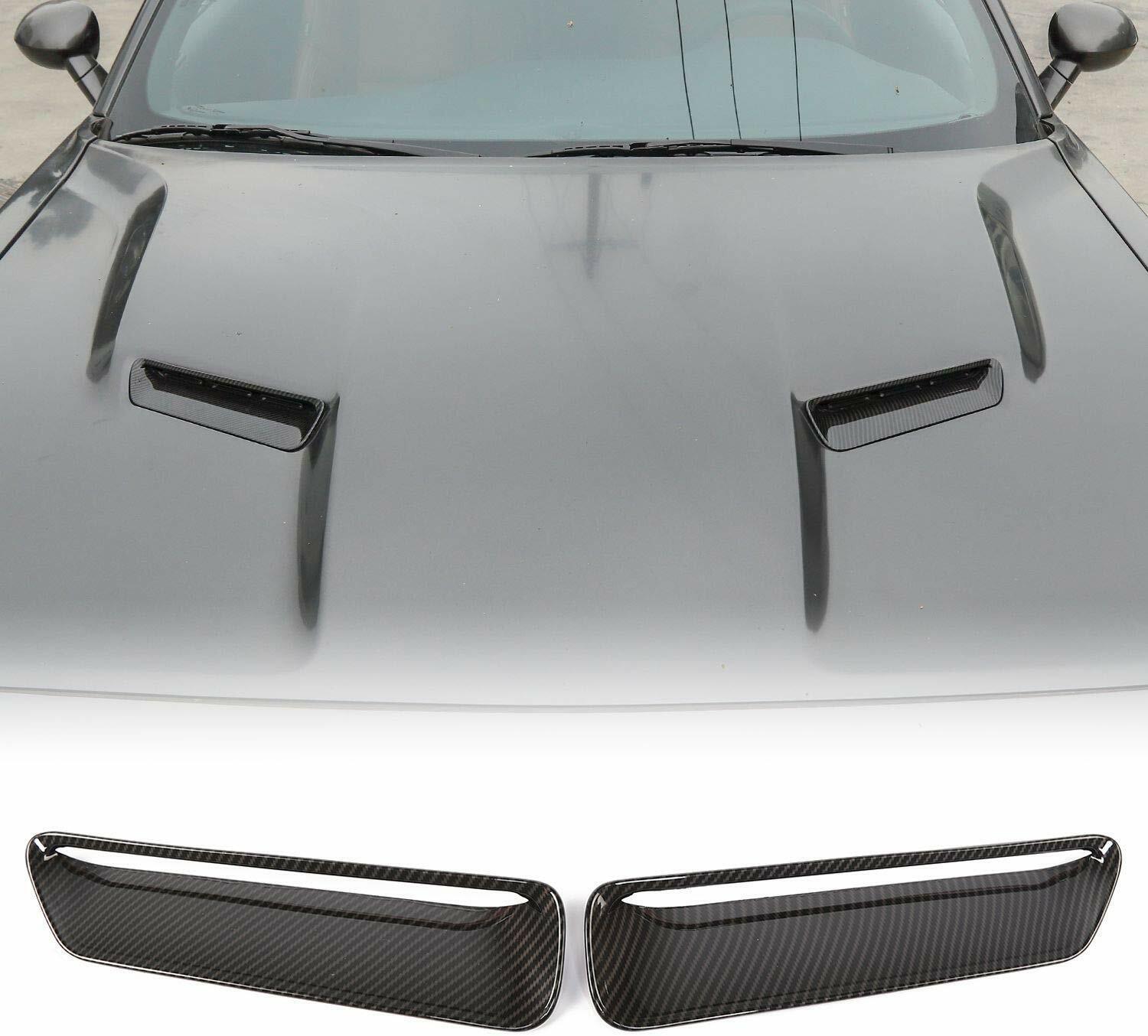 2pcs Hood Scoop Air Vent Cover Trim for Dodge Challenger 2015+ Carbon Fiber