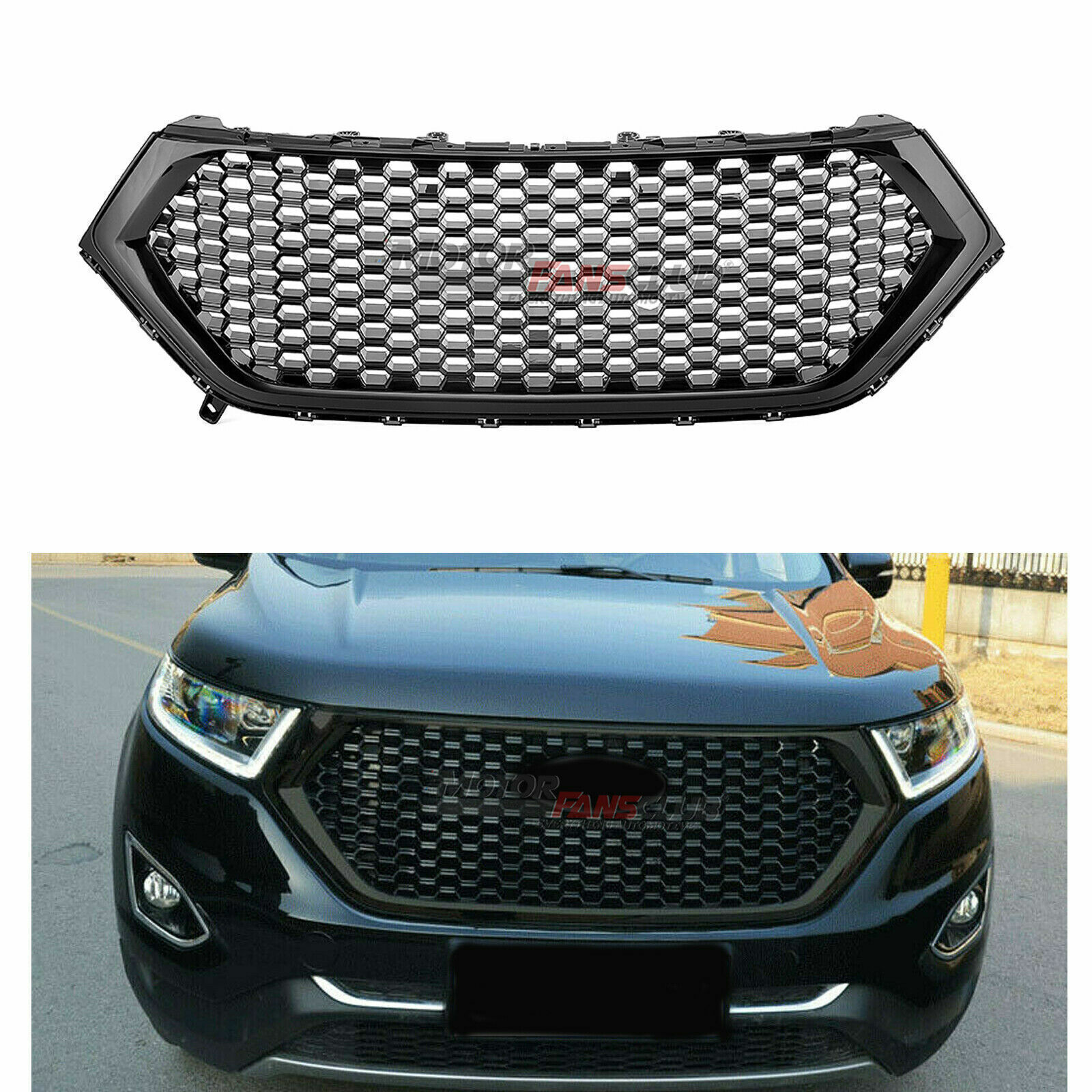 Front Bumper Upper Grille Honeycomb Mesh Grill For Ford Edge 2015 - 2018 Black