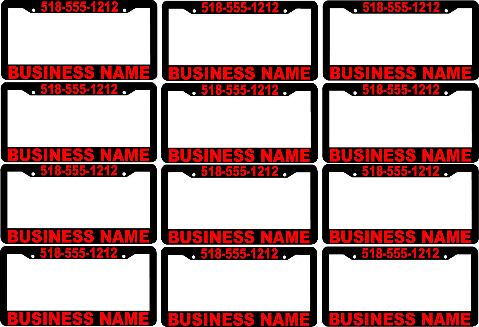 LOT OF 12 RED CUSTOM BUSINESS NAME PHONE NUMBER advertise License Plate Frames