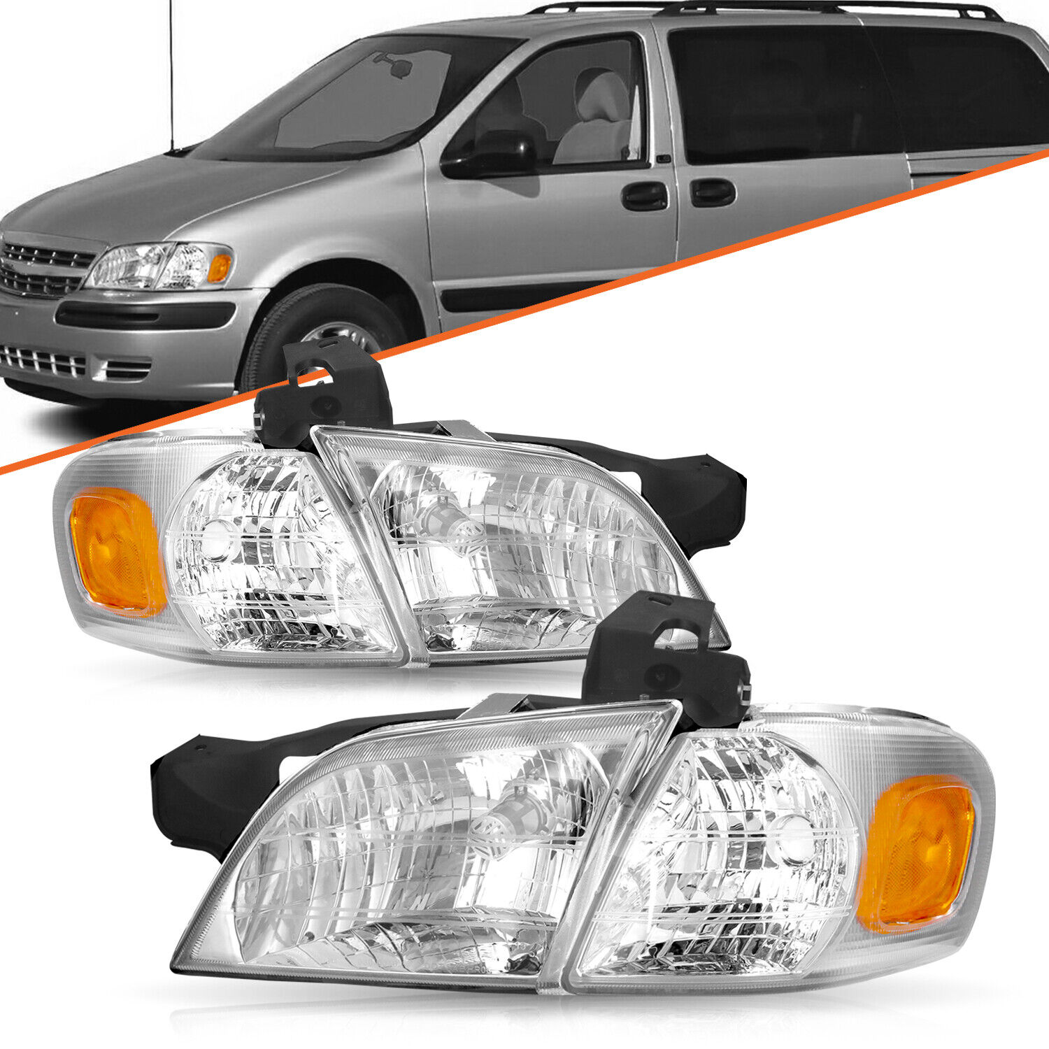For 1997-2005 Pontiac Montana Chevy Venture Silhouette Chrome Headlight Headlamp