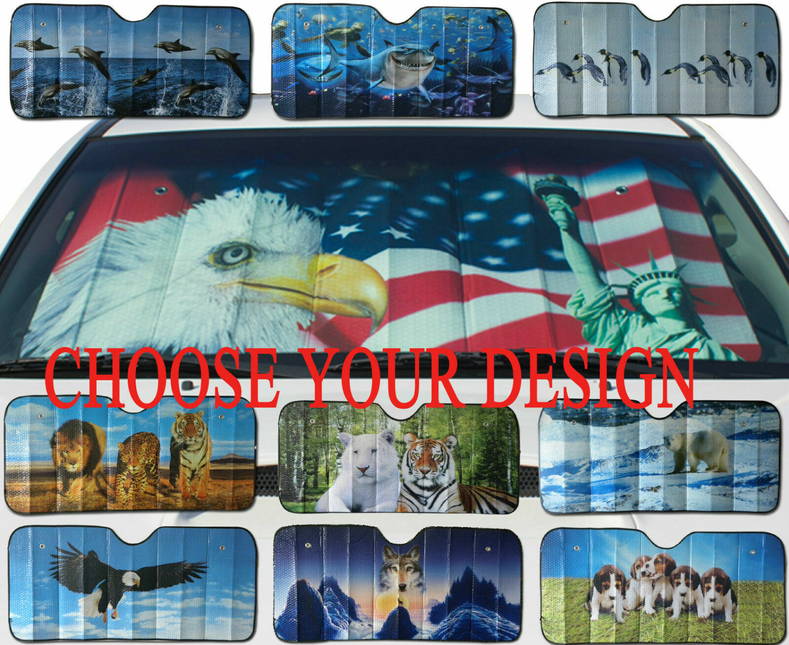 CC Car Window Sun Shade /American Flag /Eagle /Polar Bear /Dolphin /Puppies