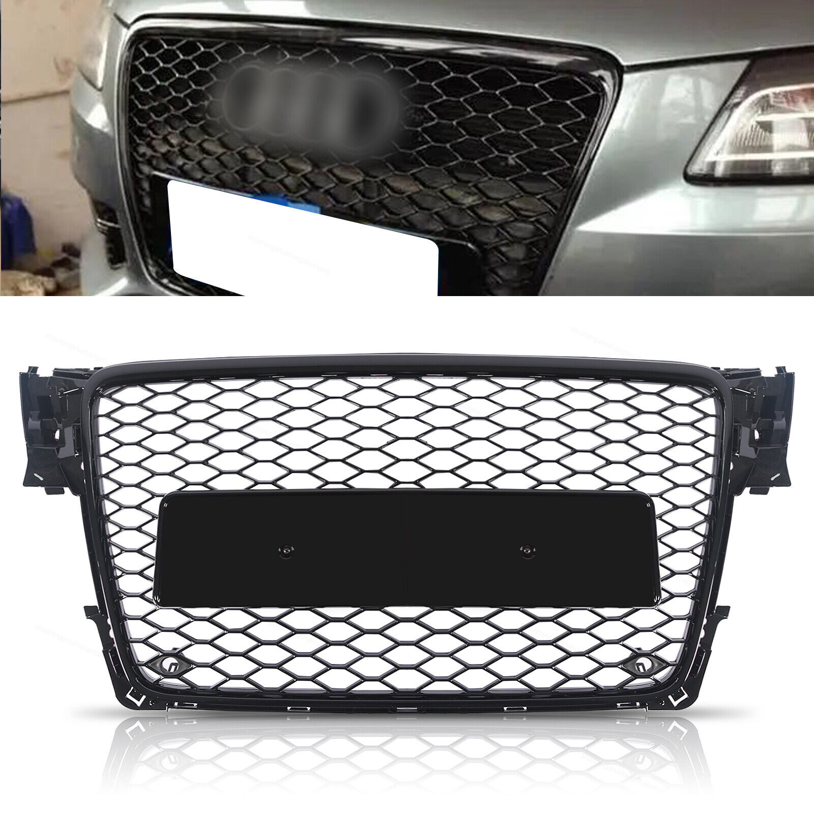 Honeycomb Mesh Grille RS4 Style Black For 2009-2012 Audi A4 Avant / S4 B8 8T
