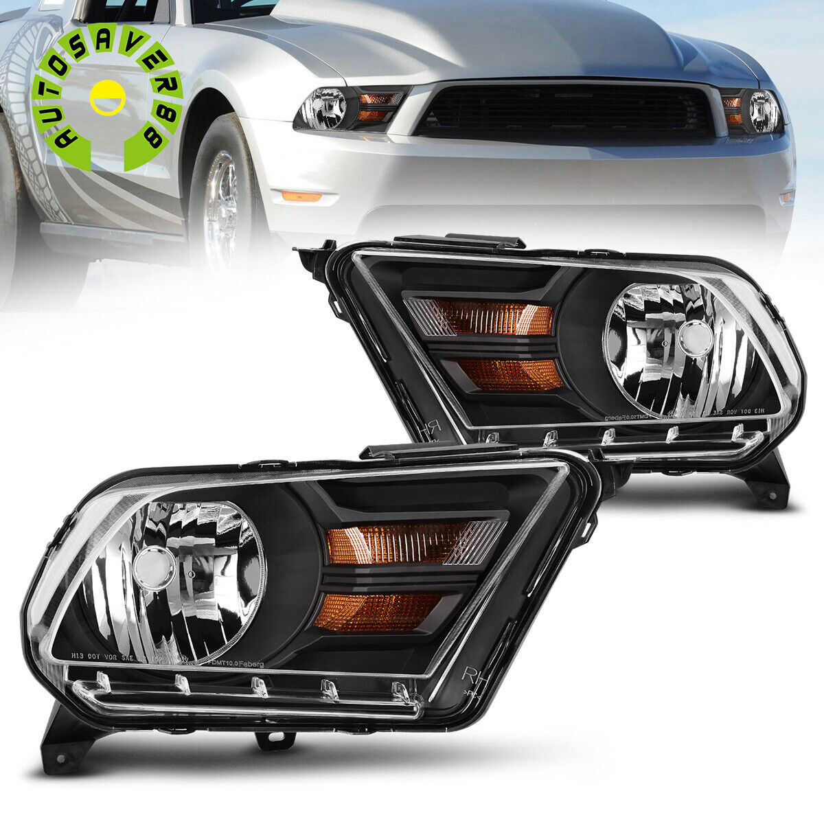 Headlights Headlamp For 2010-2014 Ford Mustang Black Houisng Clear Lens Lamps